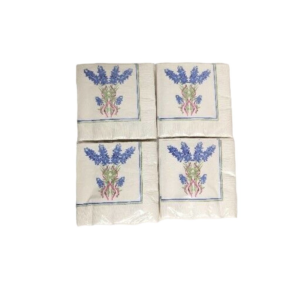 100 Beverage Napkins Disposable Paper 2 Ply Bluebonnet Watercolor Texas Flowers